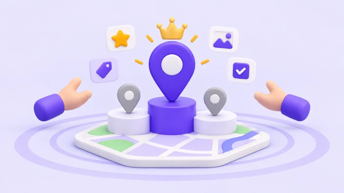 SEO Google My Business: xinxeta dalt d’un podi, envoltada de ressenyes, fotos i categories